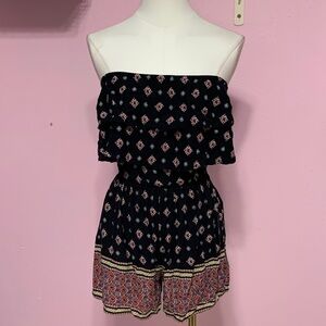 Hollister Black Strapless Patterned Romper XS